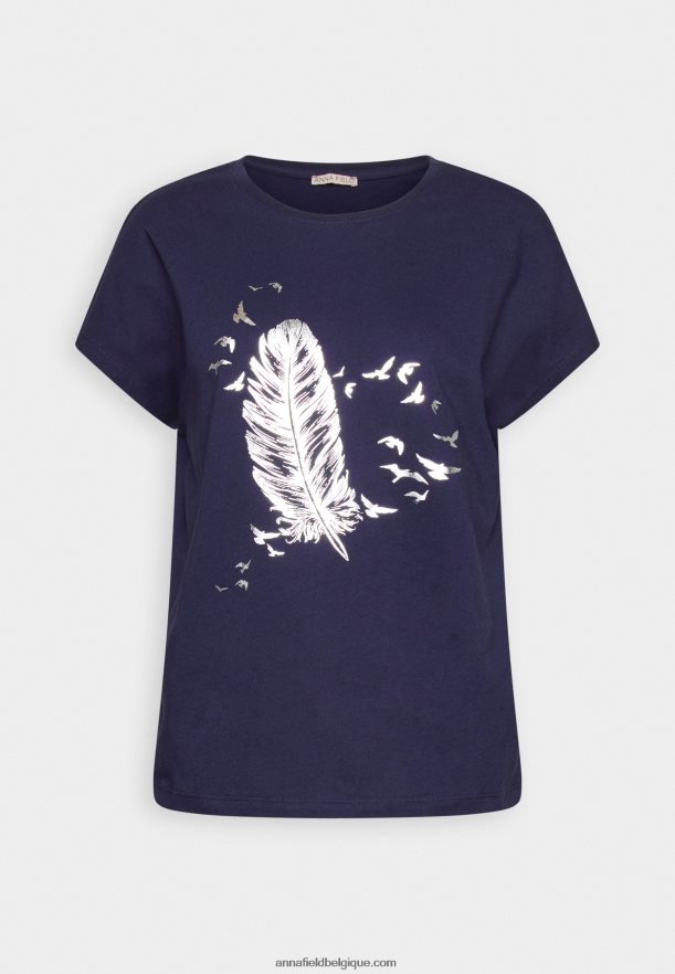 femmes t-shirt imprimé bleu Anna FieldNHH26B319