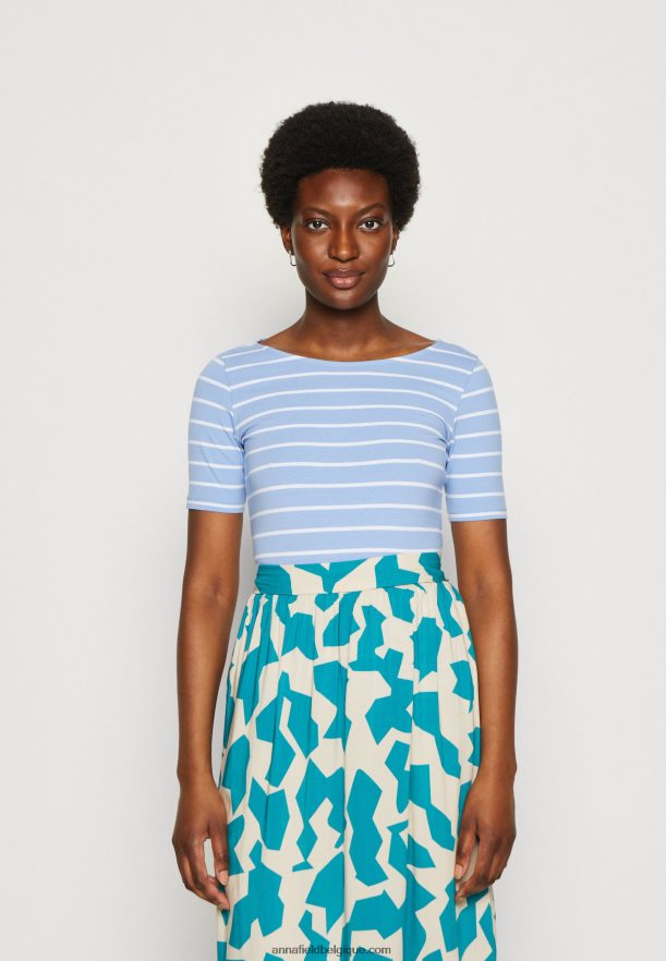 femmes t-shirt imprimé bleu clair/blanc Anna FieldNHH26B292