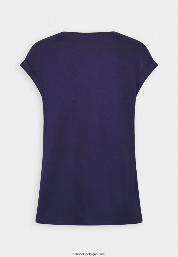 femmes t-shirt imprimé bleu foncé Anna FieldNHH26B253