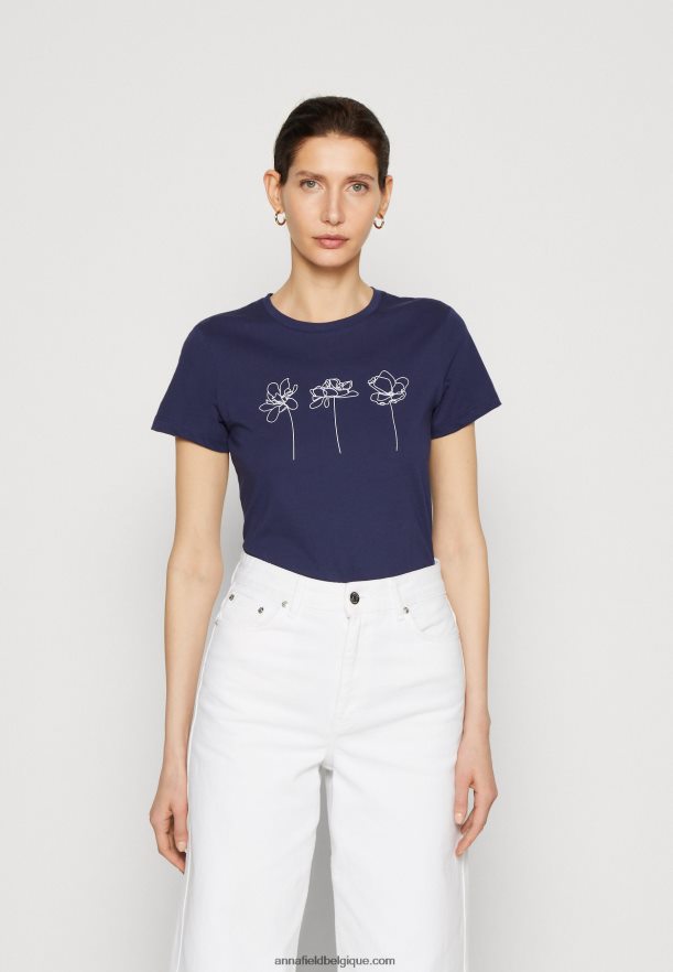 femmes t-shirt imprimé bleu foncé Anna FieldNHH26B313