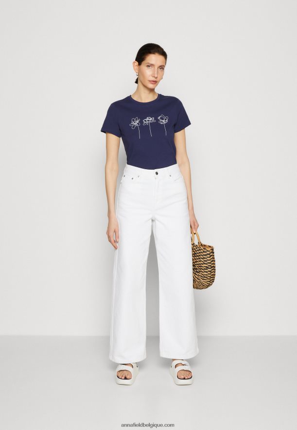 femmes t-shirt imprimé bleu foncé Anna FieldNHH26B313