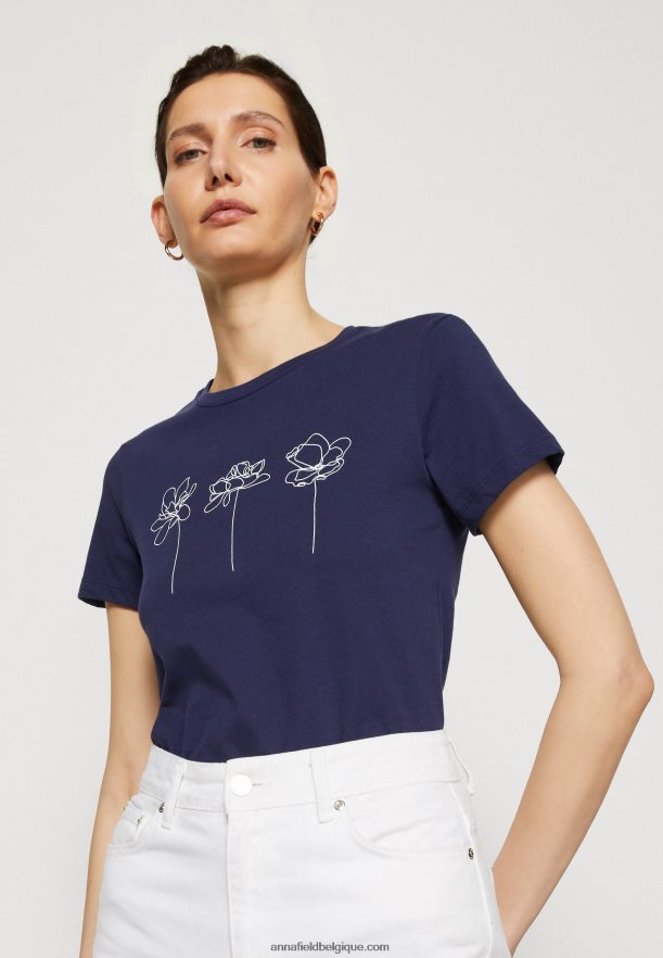 femmes t-shirt imprimé bleu foncé Anna FieldNHH26B313