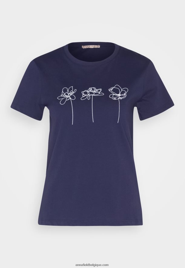 femmes t-shirt imprimé bleu foncé Anna FieldNHH26B313