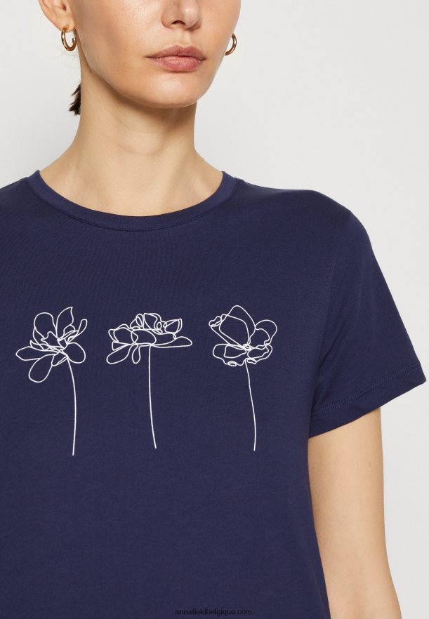 femmes t-shirt imprimé bleu foncé Anna FieldNHH26B313