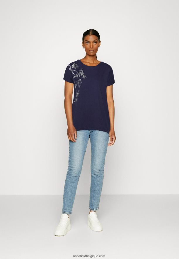 femmes t-shirt imprimé bleu foncé Anna FieldNHH26B362