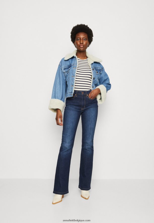 femmes t-shirt imprimé bleu foncé/blanc Anna FieldNHH26B339