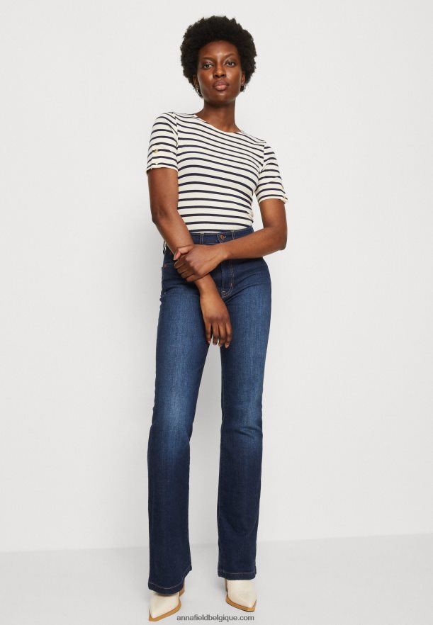 femmes t-shirt imprimé bleu foncé/blanc Anna FieldNHH26B339