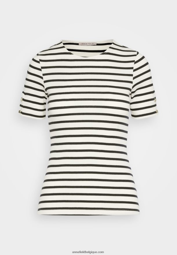 femmes t-shirt imprimé bleu foncé/blanc Anna FieldNHH26B339