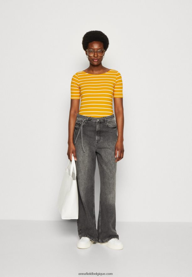 femmes t-shirt imprimé jaune foncé/blanc Anna FieldNHH26B295