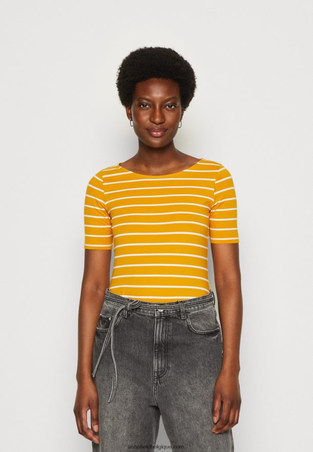 femmes t-shirt imprimé jaune foncé/blanc Anna FieldNHH26B295