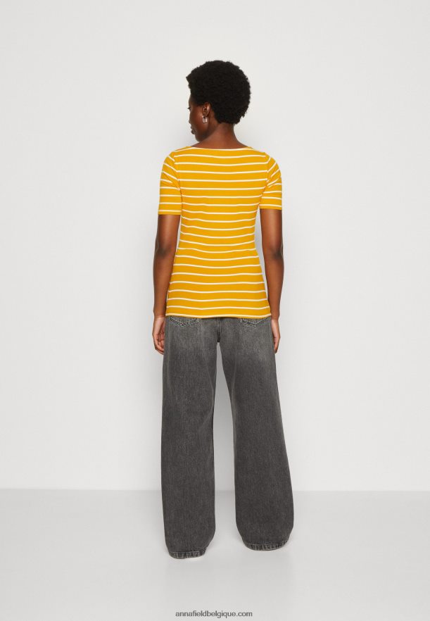 femmes t-shirt imprimé jaune foncé/blanc Anna FieldNHH26B295