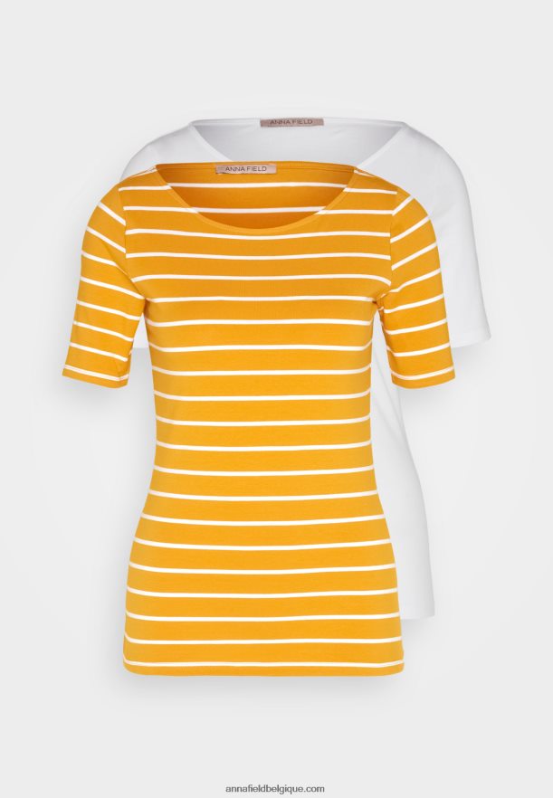 femmes t-shirt imprimé jaune foncé/blanc Anna FieldNHH26B295