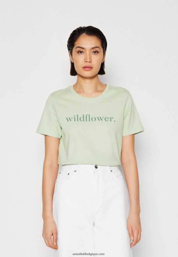femmes t-shirt imprimé vert Anna FieldNHH26B373