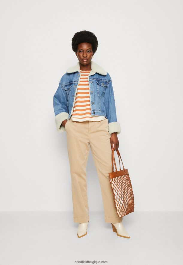 femmes top manches longues blanc/abricot Anna FieldNHH26B558