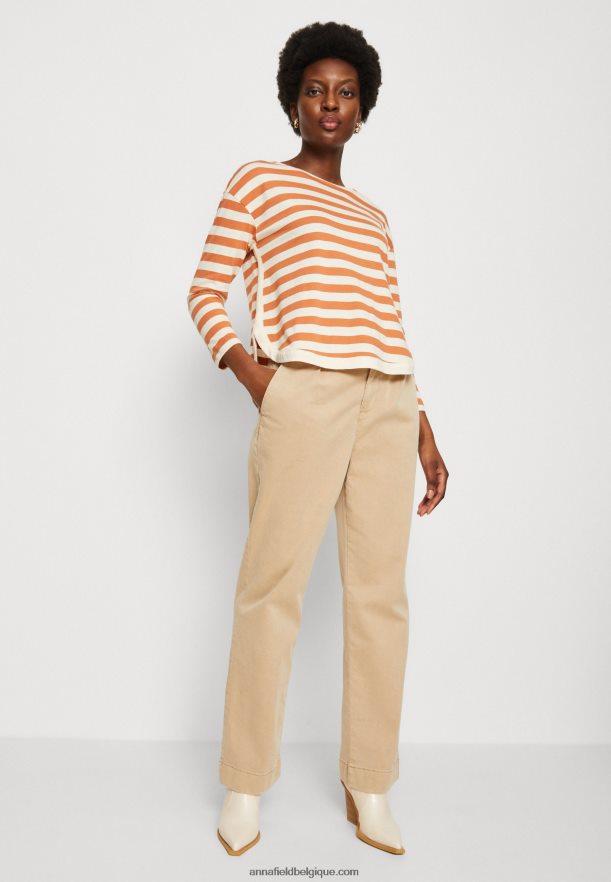 femmes top manches longues blanc/abricot Anna FieldNHH26B558