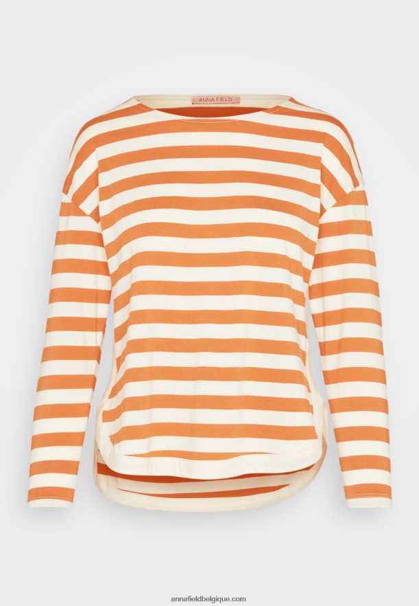 femmes top manches longues blanc/abricot Anna FieldNHH26B558