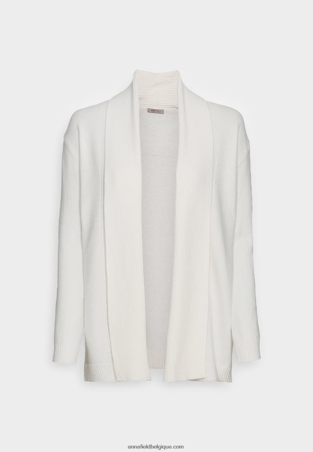 femmes cardigan côtelé col rabattu écru Anna FieldNHH26B827