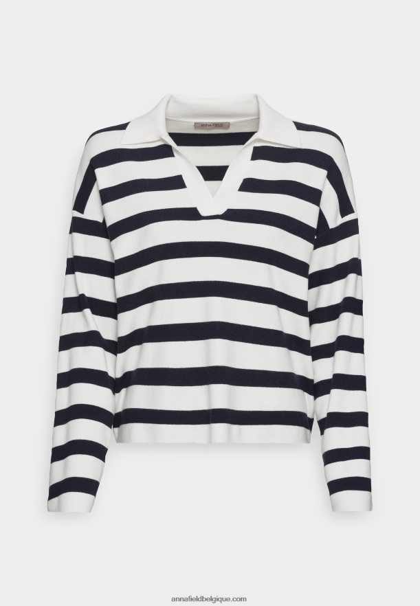 femmes pull blanc cassé/bleu foncé Anna FieldNHH26B851
