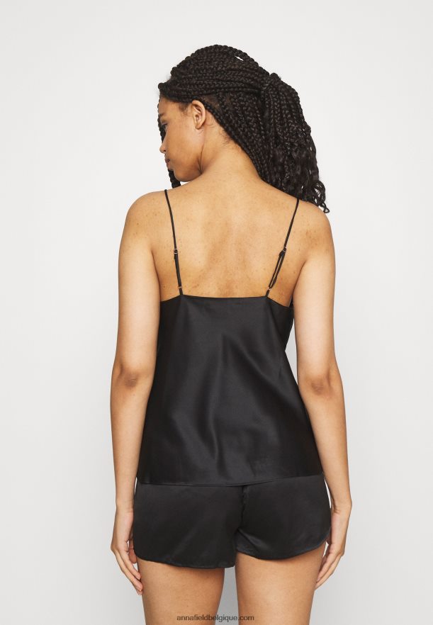 femmes ensemble pyjama simple en satin noir Anna FieldNHH26B1068