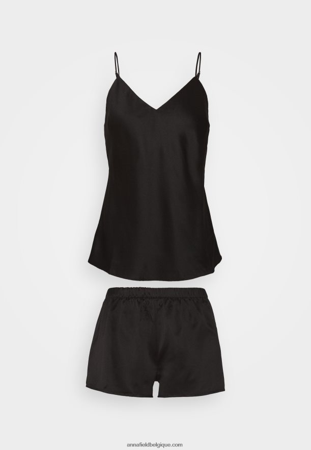 femmes ensemble pyjama simple en satin noir Anna FieldNHH26B1068